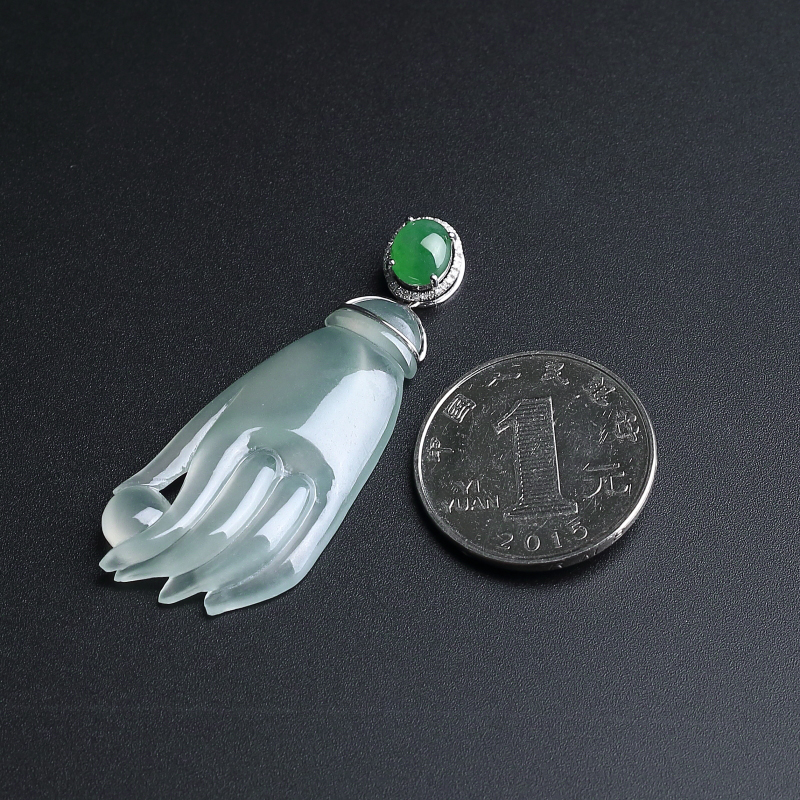 18K镶翡翠佛手吊坠-红掌柜