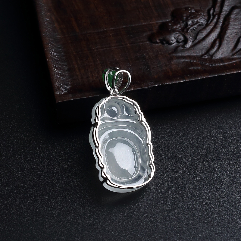 18K镶天然冰糯种观音头像吊坠-红掌柜