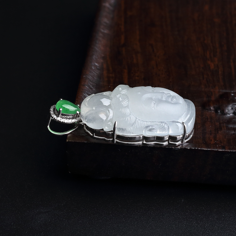 18K镶缅甸天然观音头像吊坠-红掌柜