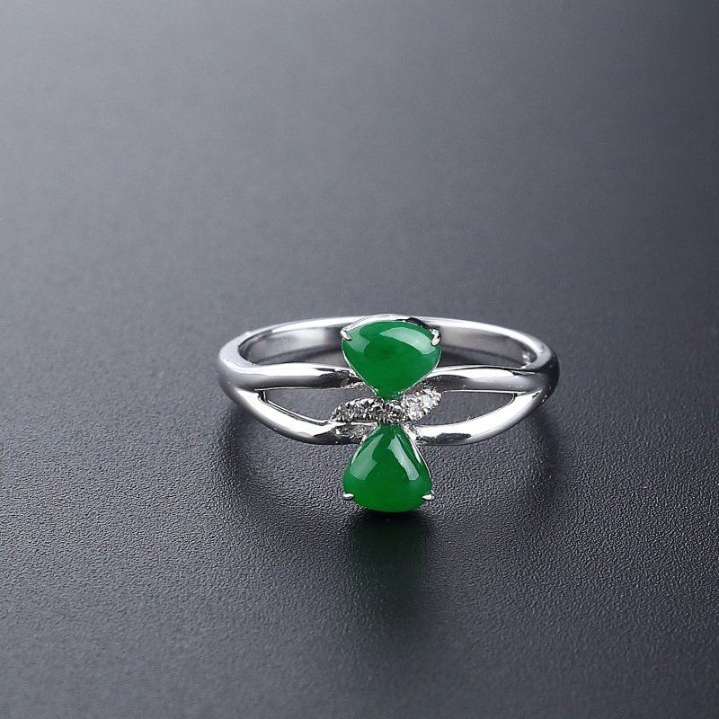 18K金镶钻缅甸天然冰种翠色翡翠戒指-红掌柜