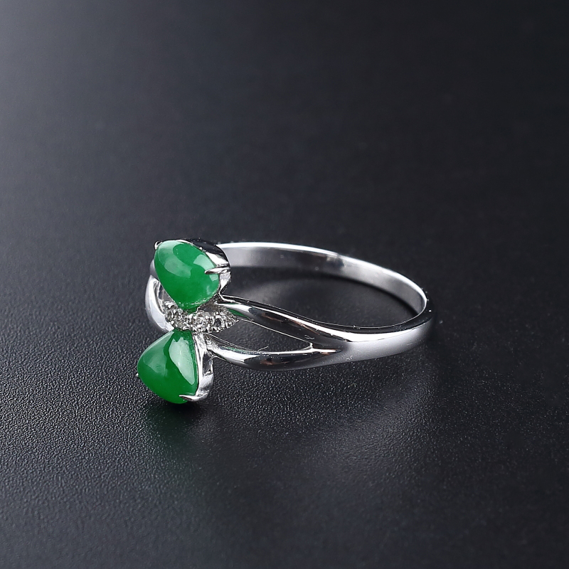 18K金镶钻缅甸冰种翠色翡翠戒指-红掌柜