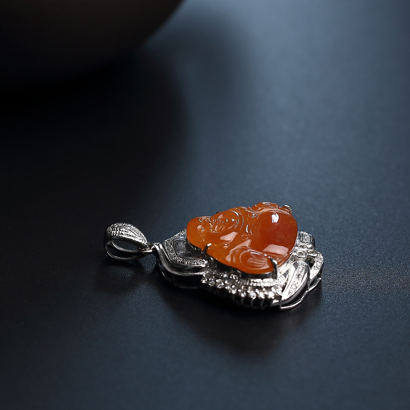 糯种红翡弥勒佛吊坠 - 红掌柜