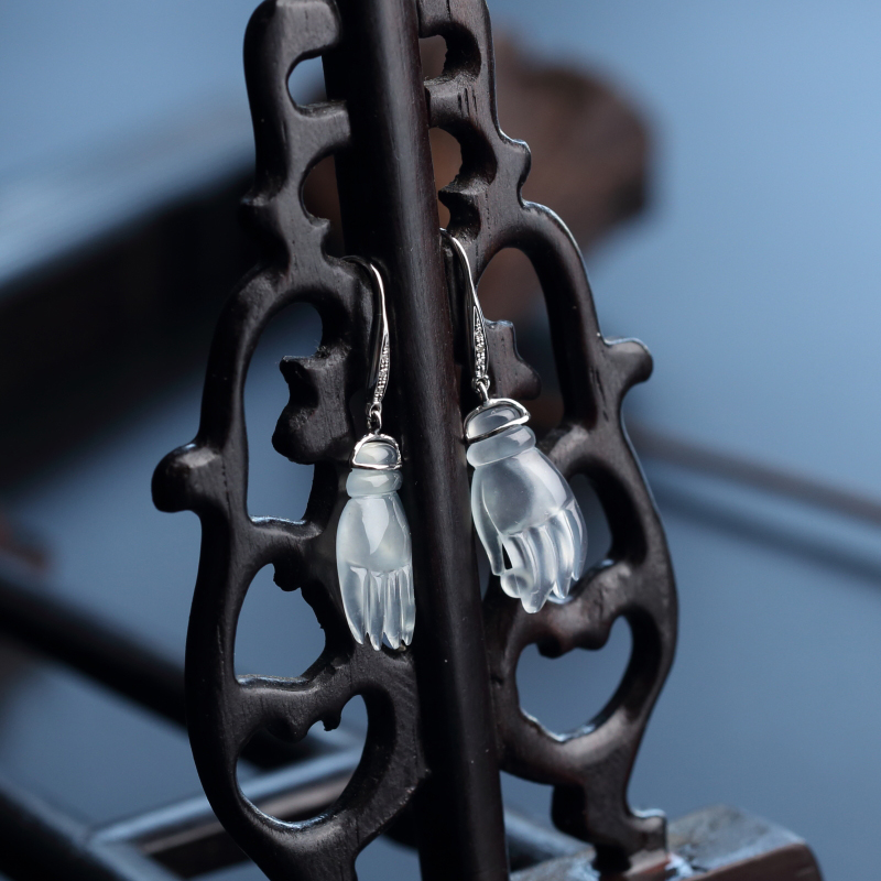 金镶冰种佛手翡翠耳坠-红掌柜