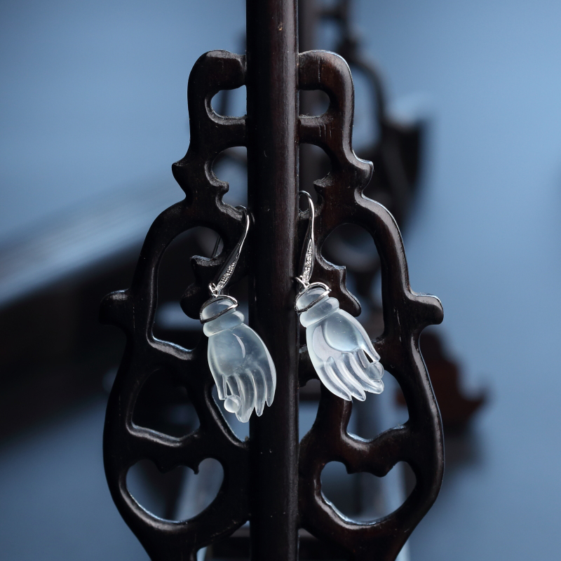 冰种佛手翡翠耳坠-红掌柜