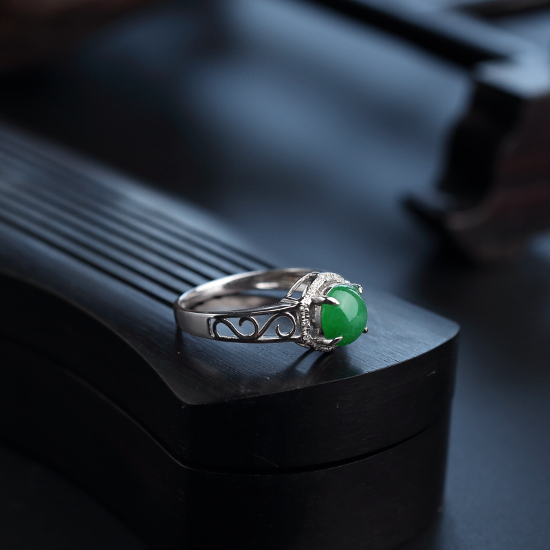 糯种黄阳绿翡翠戒指-红掌柜