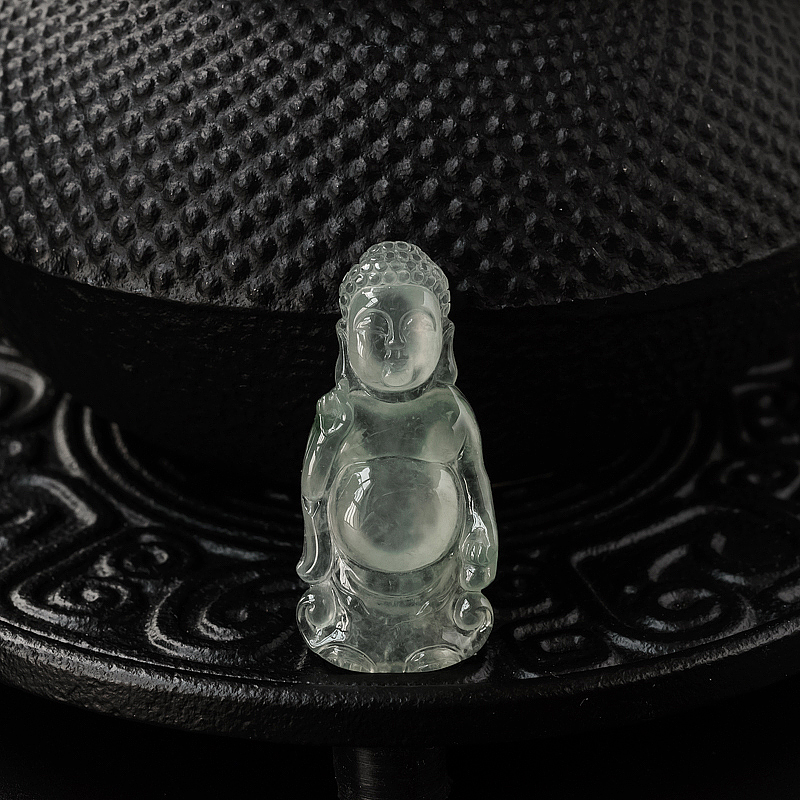 缅甸天然冰种淡绿翡翠佛吊坠-红掌柜
