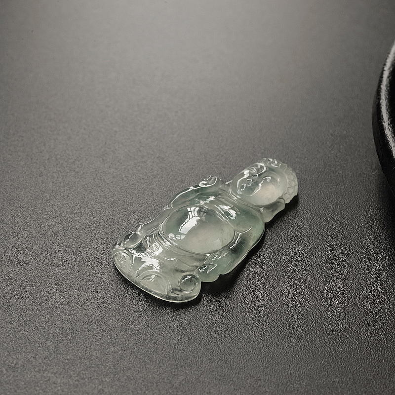 冰种淡绿翡翠佛吊坠-红掌柜