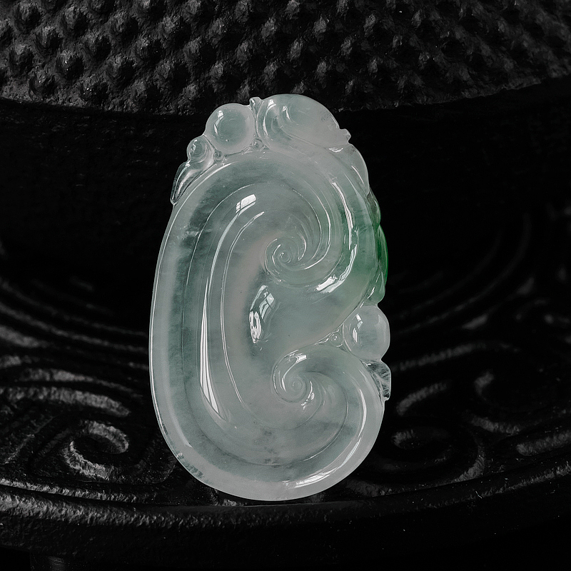缅甸天然冰糯种翡翠如意吊坠-红掌柜