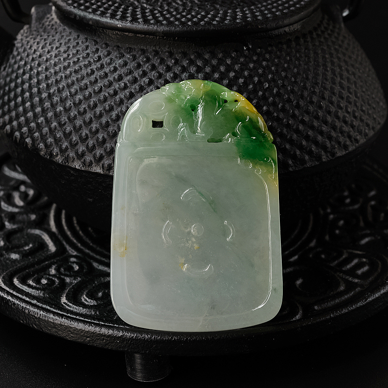 缅甸天然糯种翡翠貔貅牌吊坠-红掌柜