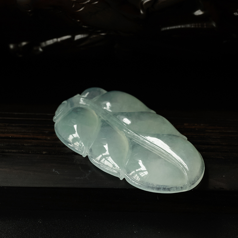 缅甸天然冰糯种翡翠叶子吊坠-红掌柜