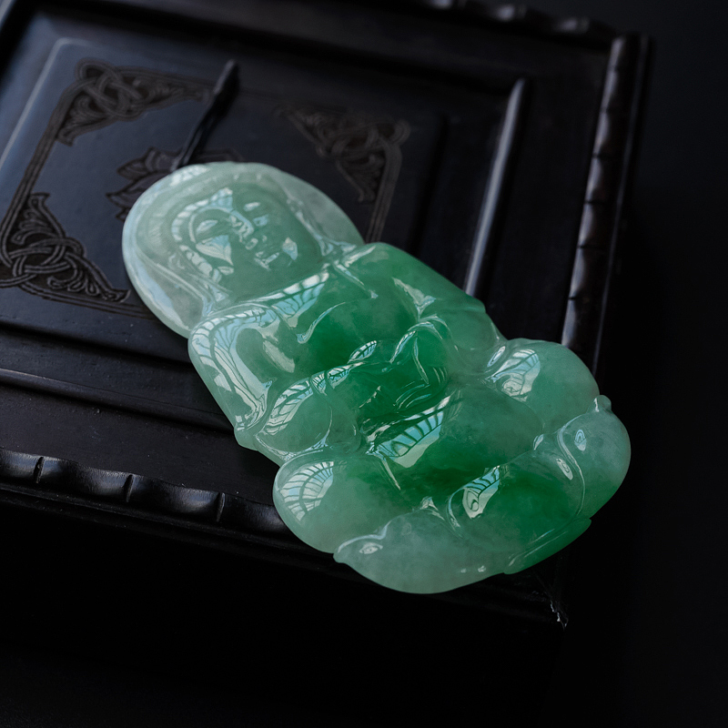 缅甸天然糯种翡翠观音吊坠-红掌柜