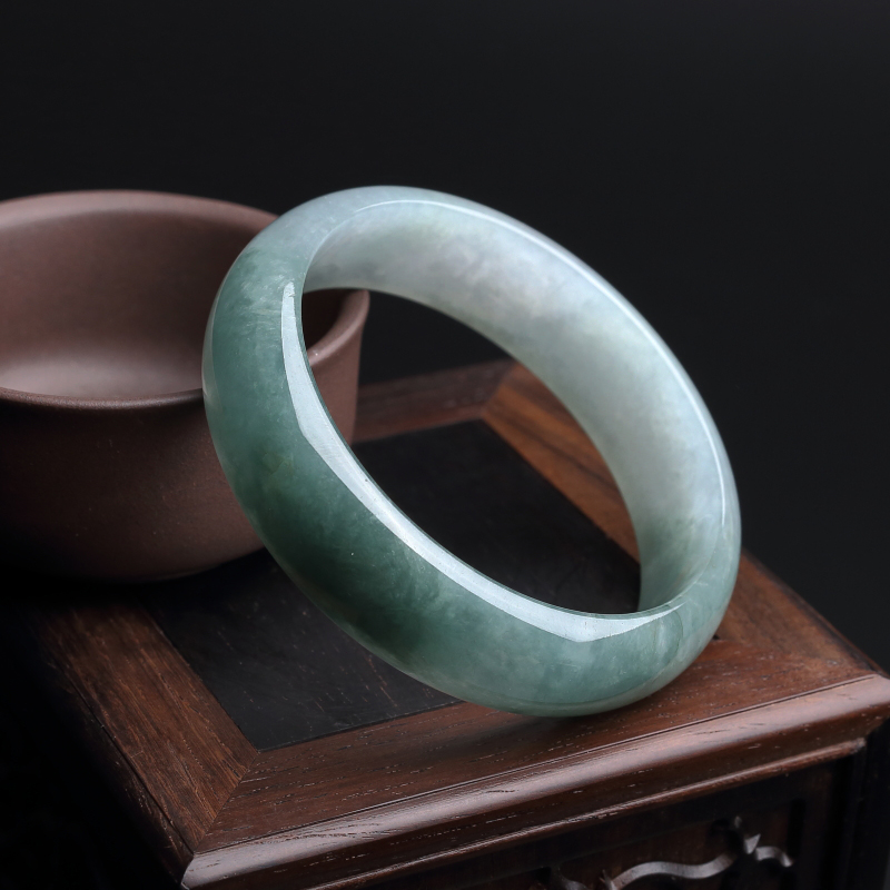 A货天然糯种油青翡翠手镯 - 红掌柜