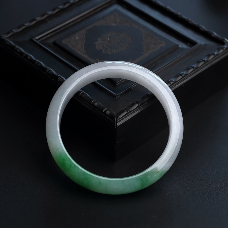 58#缅甸天然糯种飘花翡翠手镯-红掌柜