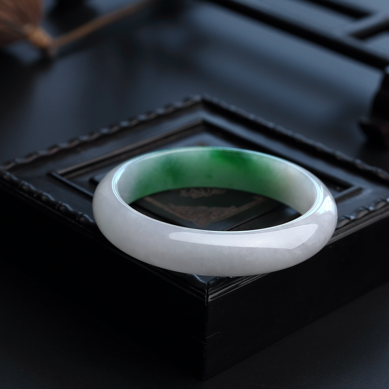 58#天然糯种飘花翡翠手镯-红掌柜