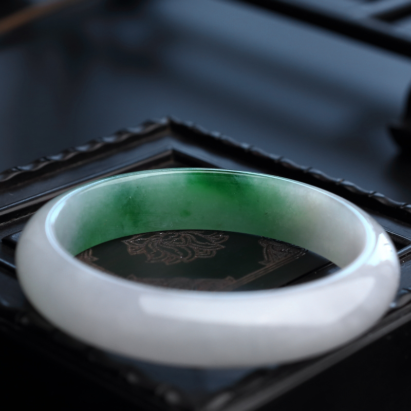 58#缅甸糯种飘花翡翠手镯-红掌柜