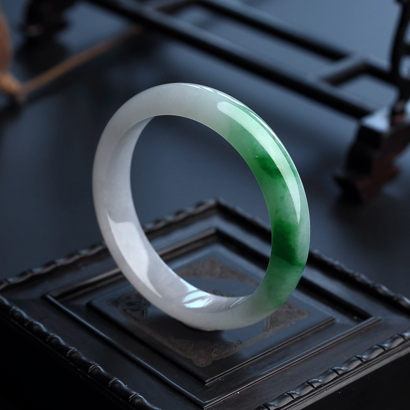 58#缅甸天然飘花翡翠手镯-红掌柜