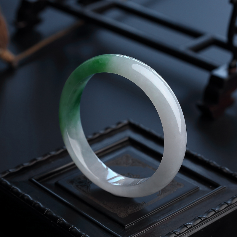 58#缅甸天然糯种翡翠手镯-红掌柜