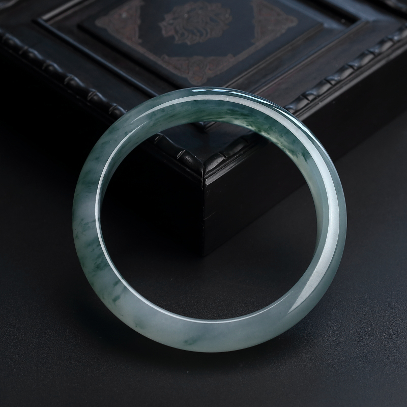 57.5#缅甸天然糯种飘花绿翡翠手镯-红掌柜