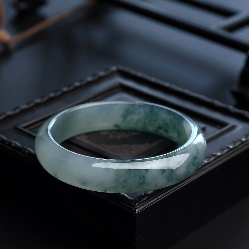 57.5#天然糯种飘花绿翡翠手镯-红掌柜