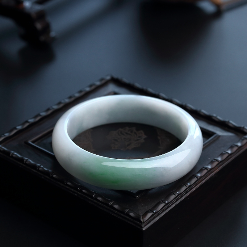 59#缅甸糯种飘花翡翠手镯-红掌柜