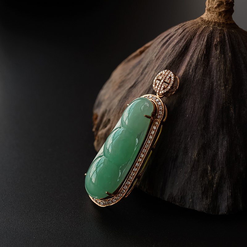 A货天然18k镶糯种苹果绿福豆吊坠 - 红掌柜