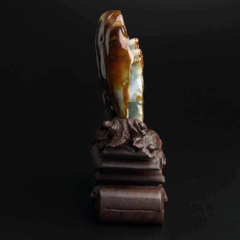 缅甸天然淡绿飘黄翡翡翠关公摆件-红掌柜