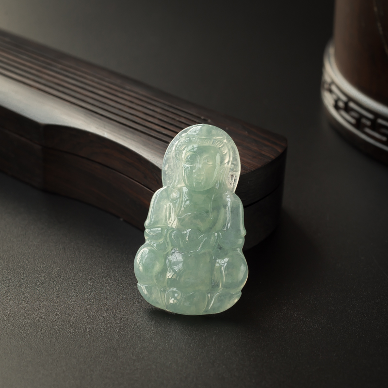 缅甸糯种浅绿翡翠观音吊坠-红掌柜