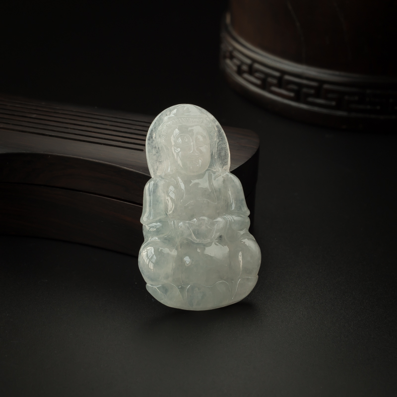 天然糯种翡翠观音吊坠-红掌柜