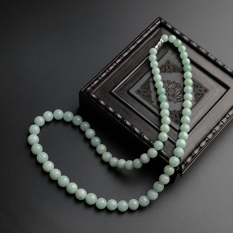 天然糯种浅绿翡翠项链-红掌柜