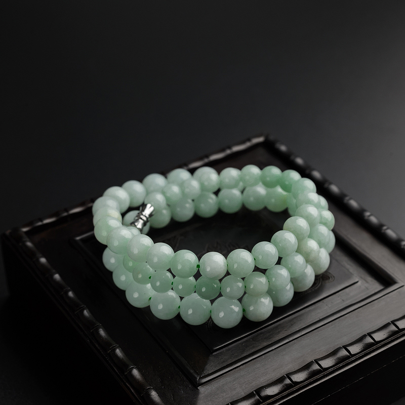 缅甸天然糯种浅绿翡翠项链-红掌柜