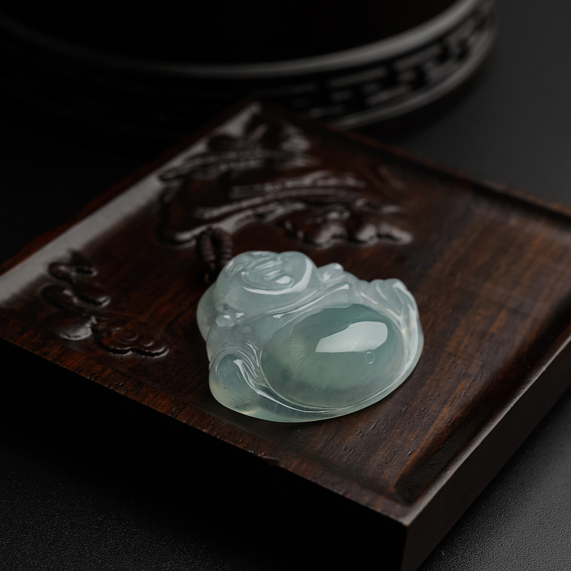 冰糯种淡绿翡翠弥勒佛-红掌柜