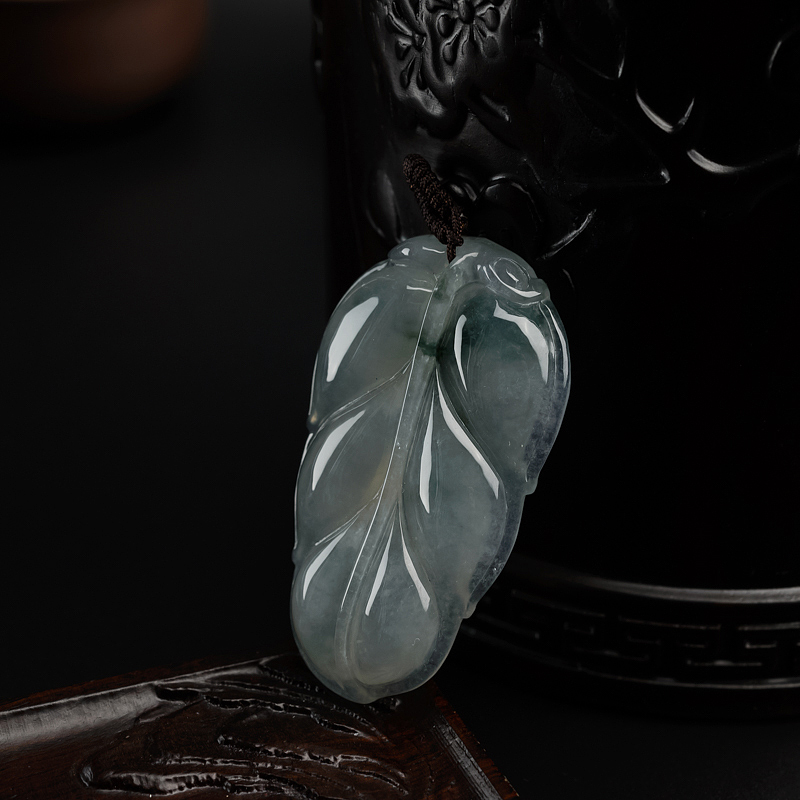 A货天然冰糯种翡翠叶子吊坠 - 红掌柜