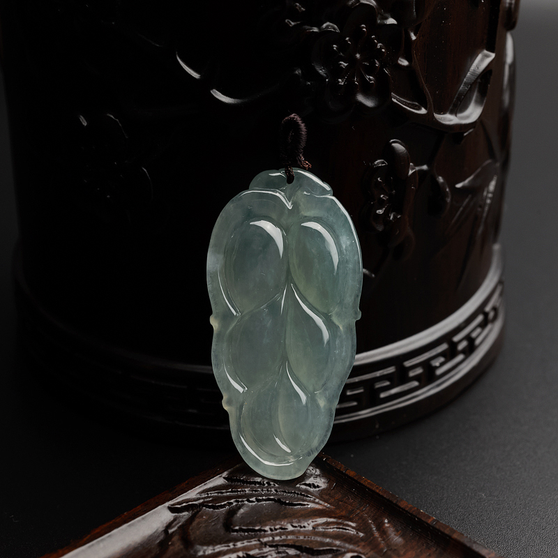 缅甸天然冰糯种翡翠叶子吊坠-红掌柜