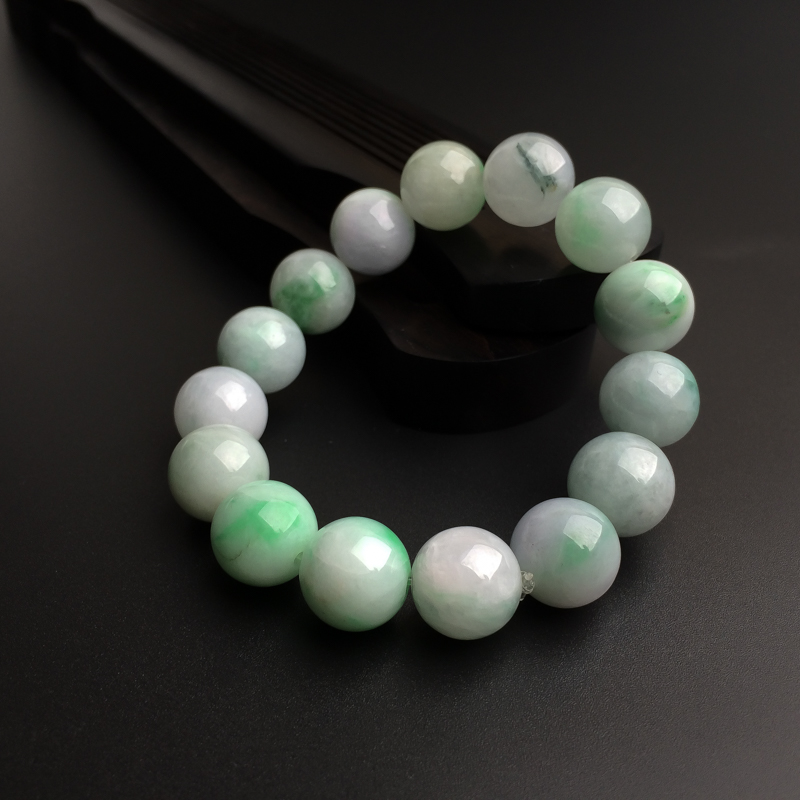 缅甸天然糯种飘绿翡翠手串-红掌柜