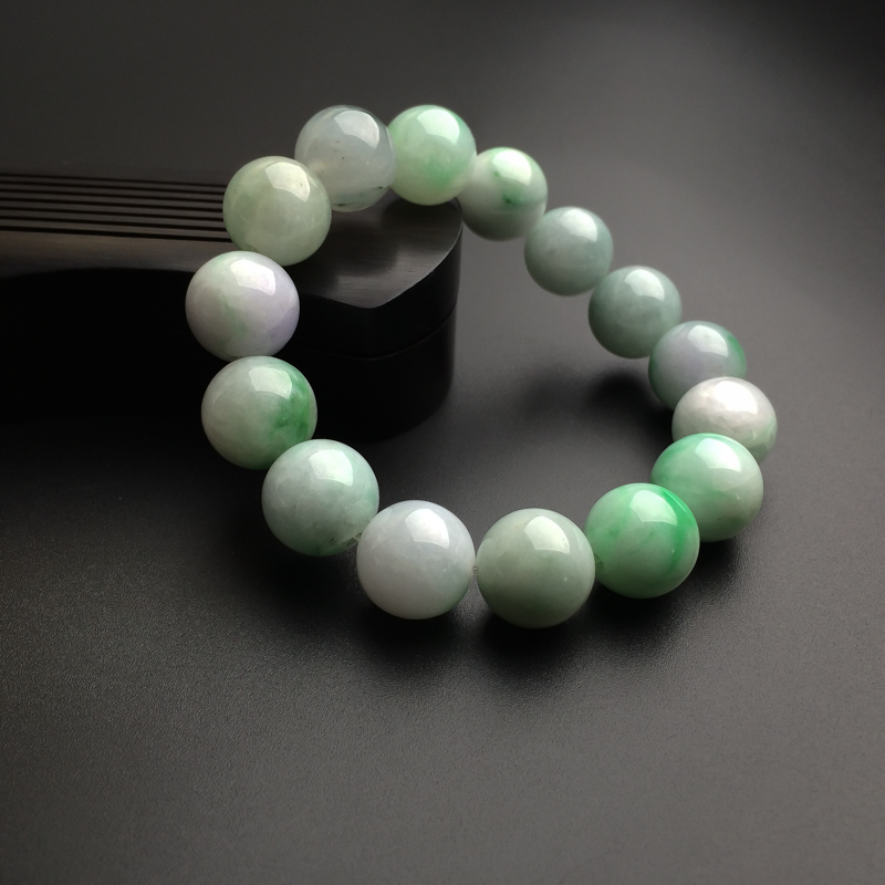 13.5mm天然糯种飘绿翡翠手串-红掌柜