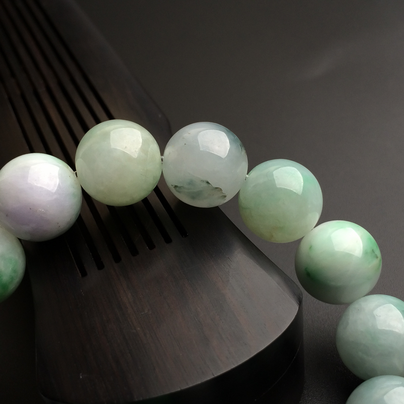 13.5mm缅甸天然飘绿翡翠手串-红掌柜