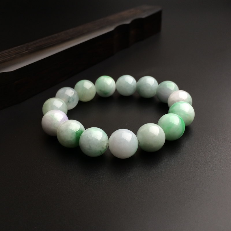 13.5mm缅甸天然糯种翡翠手串-红掌柜