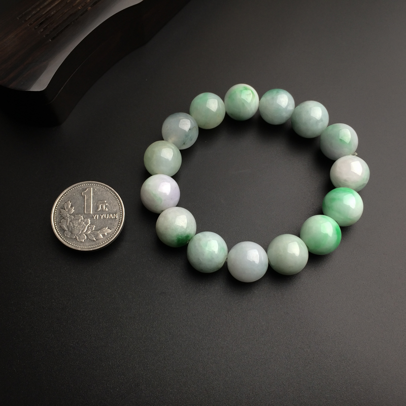 天然糯种飘绿翡翠手串-红掌柜