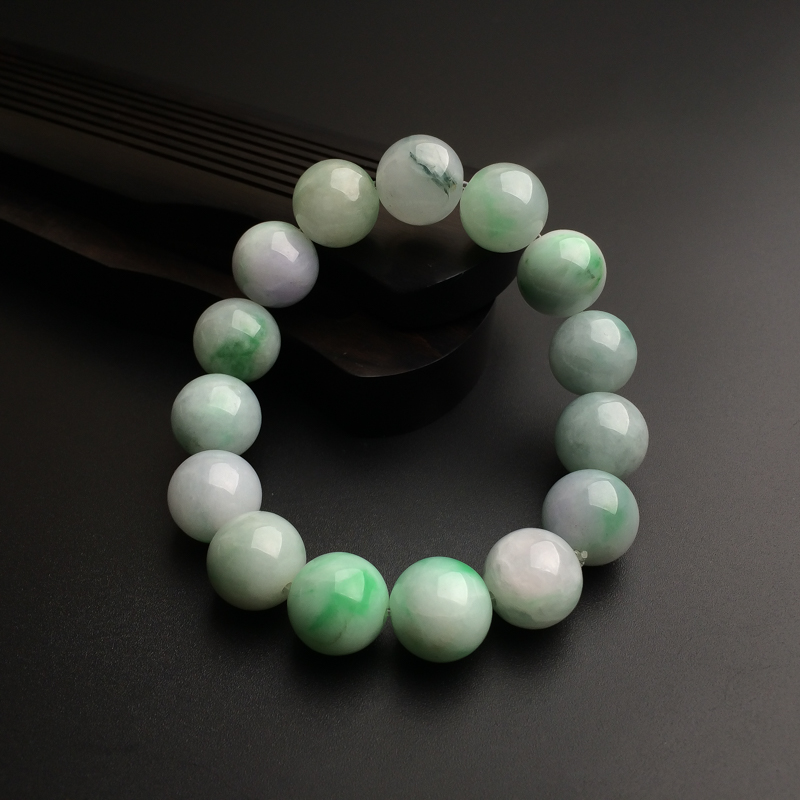 13.5mm缅甸天然糯种飘绿翡翠手串-红掌柜