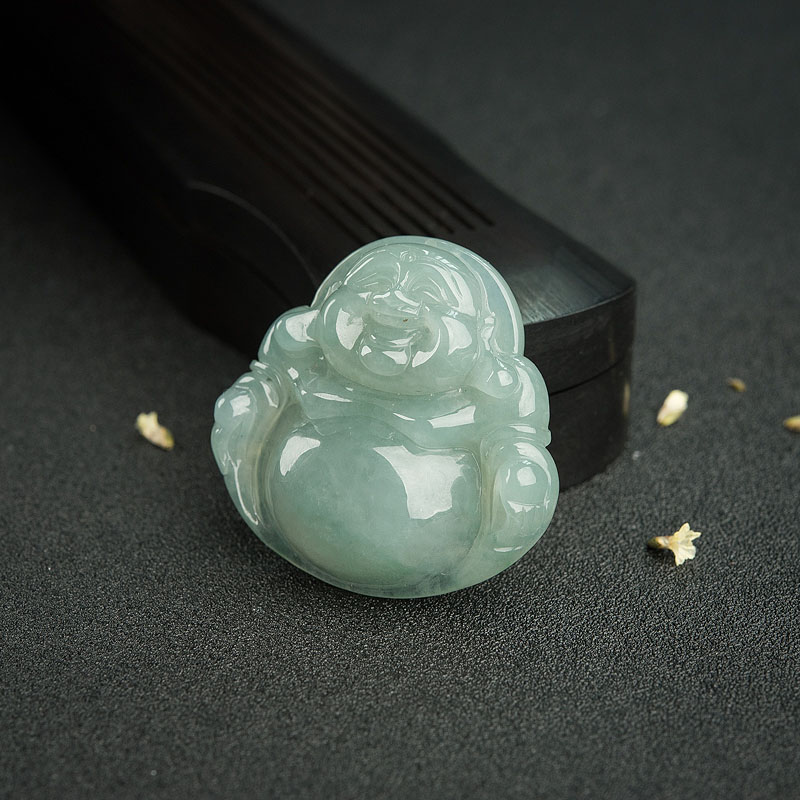 缅甸糯种浅绿翡翠弥勒佛吊坠-红掌柜