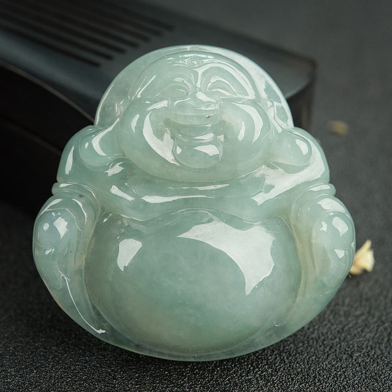 缅甸天然糯种浅绿翡翠吊坠-红掌柜