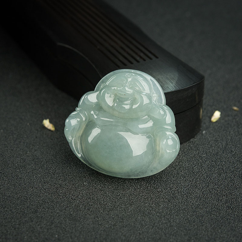 缅甸糯种浅绿翡翠弥勒佛吊坠-红掌柜