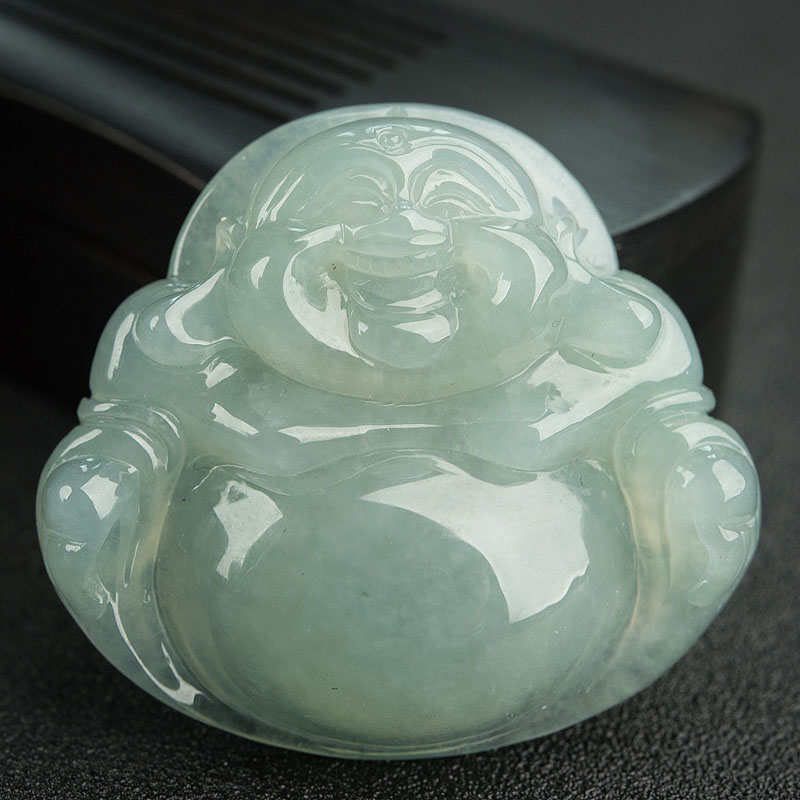 缅甸天然糯种浅绿翡翠吊坠-红掌柜