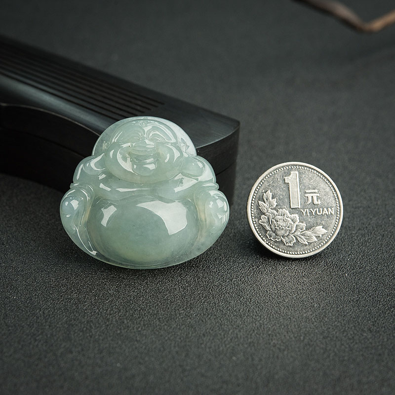 糯种浅绿翡翠弥勒佛吊坠-红掌柜