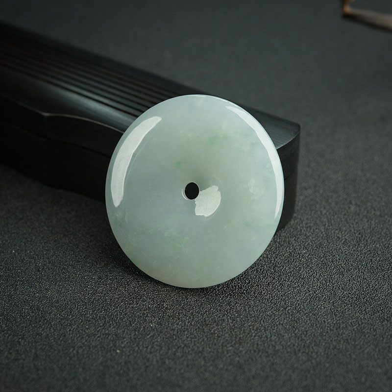 缅甸天然浅绿翡翠平安扣吊坠-红掌柜