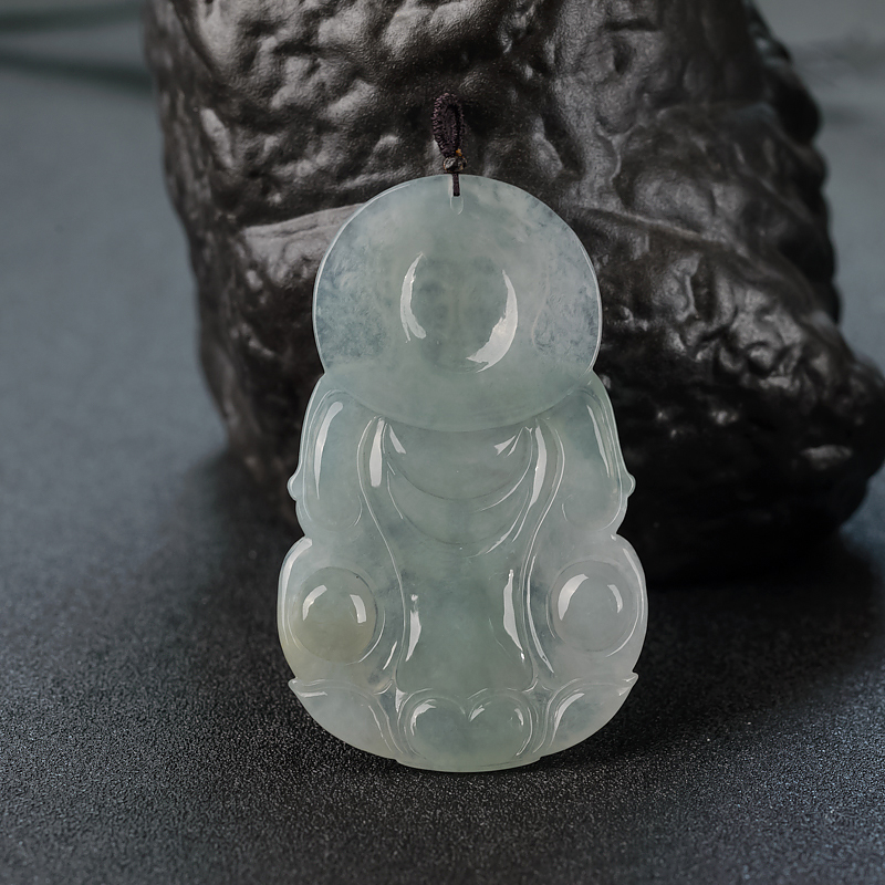 糯种浅绿翡翠吊坠-红掌柜