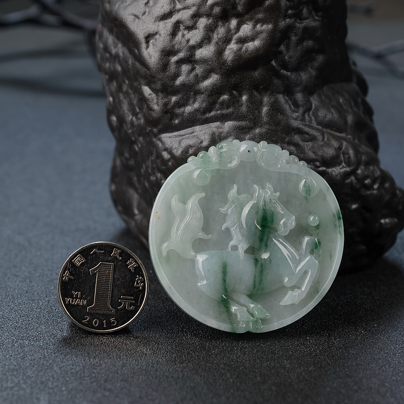 缅甸翡翠马到成功吊坠-红掌柜