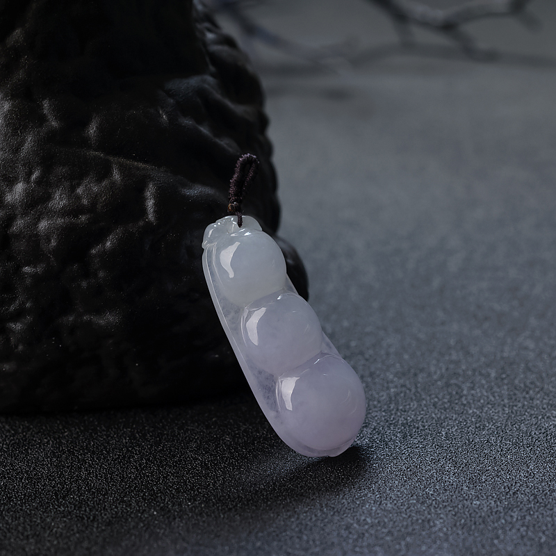 糯种浅紫色翡翠福豆吊坠 - 红掌柜