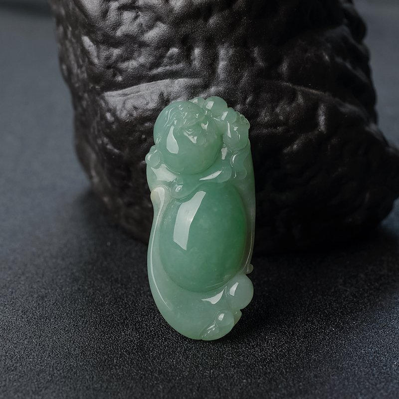 缅甸天然糯种浅绿翡翠佛吊坠 - 红掌柜