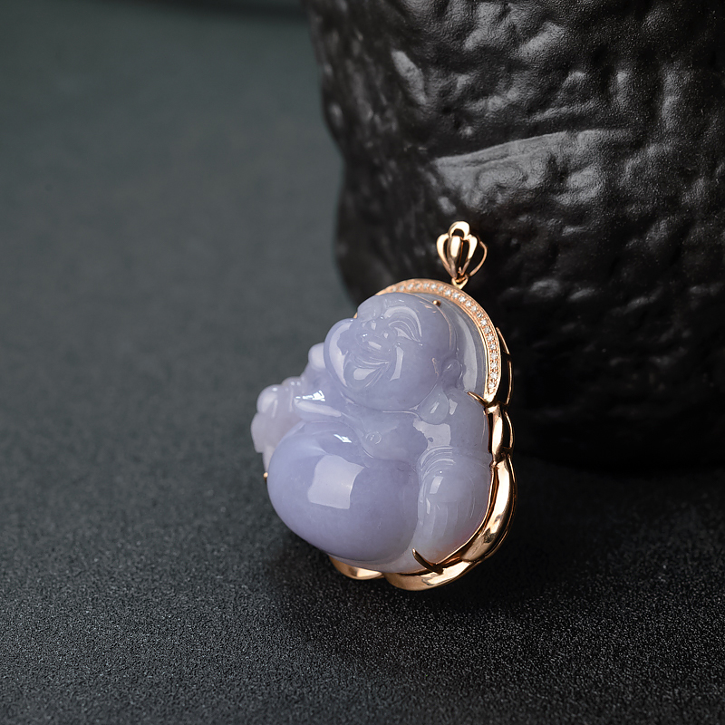 天然18K镶糯种紫罗兰翡翠佛吊坠 - 红掌柜
